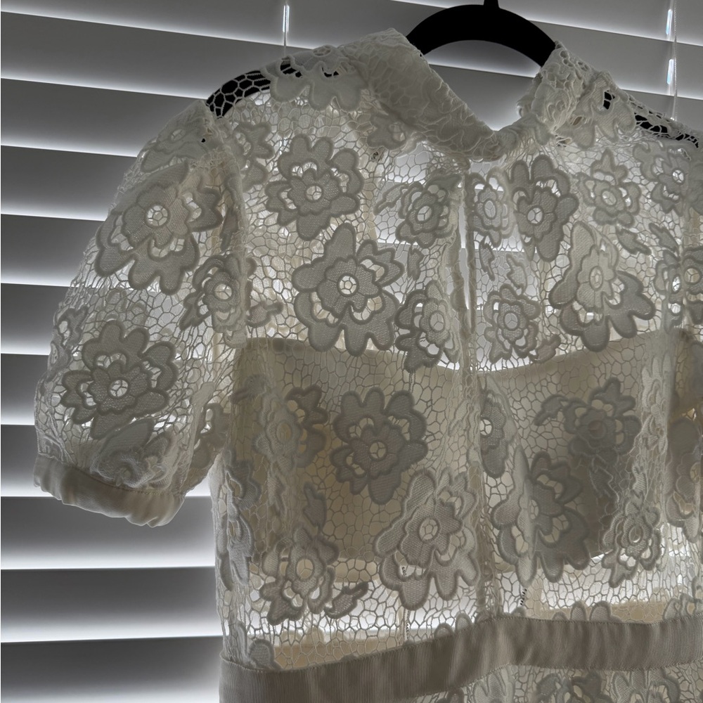 Self-Portrait White Lace Maxi Dress with Floral Appliqué - Picture 6 of 7